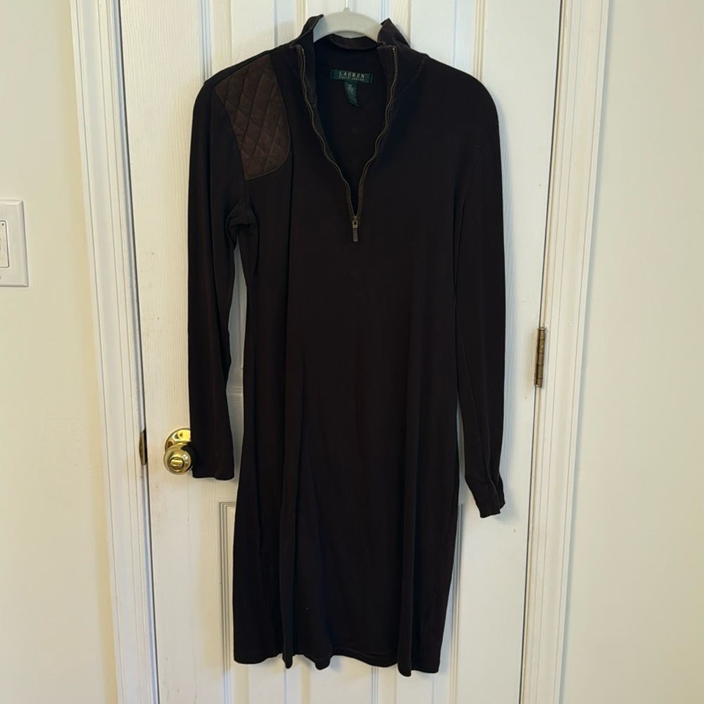 Lauren by Ralph Lauren size medium chocolate brown quarter zip knit dress
